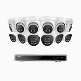 H800X - 4K 16 Channel PoE Security System with 6 Bullet & 6 Turret Cameras, 1/1.8'' BSI Sensor, f/1.6 Aperture (0.003 Lux), Siren & Strobe Alarm,Two-Way Audio, Human & Vehicle Detection,  Perimeter Protection, Works with Alexa, All-Metal Housing